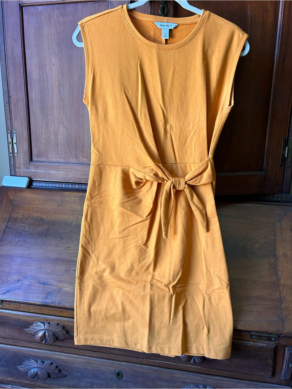 Nine West Sleeveless Tie-Front Mini Dress in Mustard